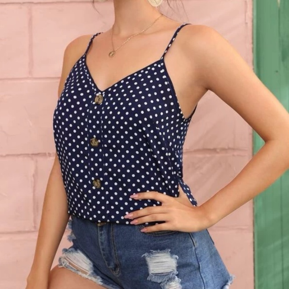 Navy blue Polka dot tank top